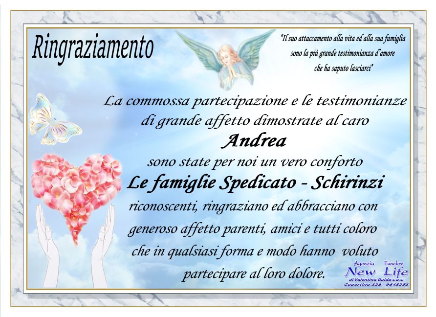 Ringraziamento Spedicato Andrea Giuseppe